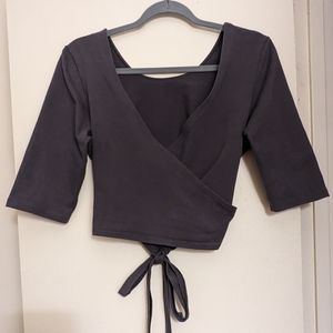 Manners London grey reversible cropped wrap top, size L